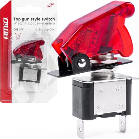 INTERRUPTEUR TOP GUN STYLE ROUGE (ILLUMINÉ) 12/24V 20A ON/OFF AMIO