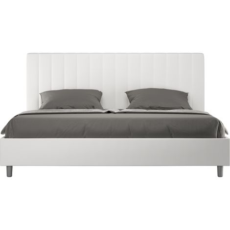 Letto Matrimoniale King Size 180x210 cm con Rete e Contenitore Imbottito in Similpelle Agueda Bianco (1/5)