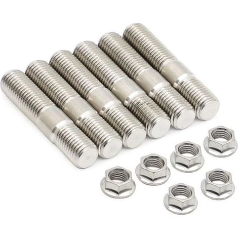 6 pièces boulons écrous dentelés M10 x 1,25 acier inoxydable goujons échappement 48 mm bride collecteur automobile