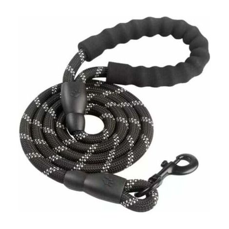 Laisse Chien, Laisse Corde pour Chien avec Poignée Rembourrée Douce, Fils Très Réfléchissants, Sacs à Déchets et Distributeur pour Chien, 1,5 m Corde Laisse pour tous les chiens de taille, Noir (1/5)