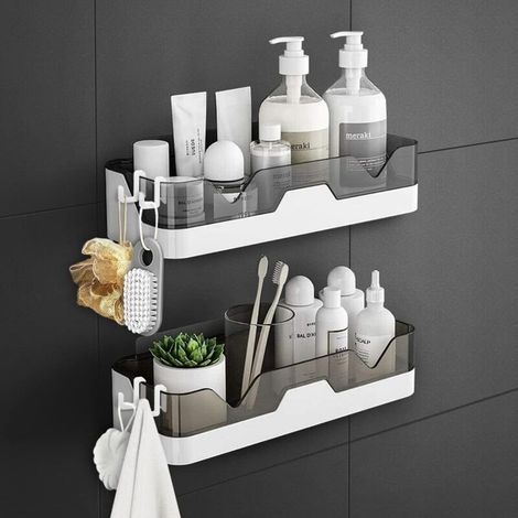 Étagère de douche en lot de 2, séparateur de douche amovible, double couche perforée