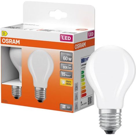 Ampoule LED filament OSRAM Retrofit Classic A E27 5,9W blanc chaud 2700K 806 lm non dimmable lot de 2