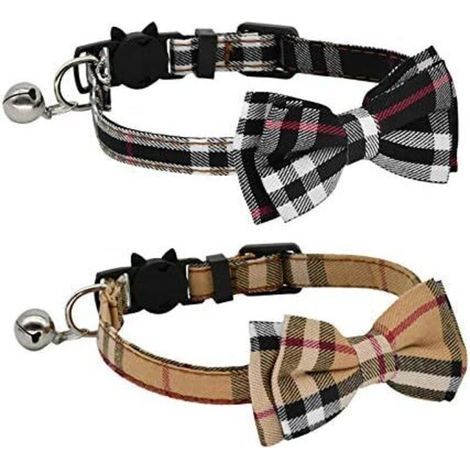 Collar with Bow Tie and Bell for Kittens and Kittens, Adjustable from 7.8 to 10.5 Inches (Black + Brown) - (1/3)