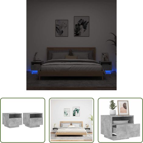 vidaXL Betonfarbe - Nachttische mit LED-Leuchten 2 Stk. Betongrau 40x39x37 cm (1/5)