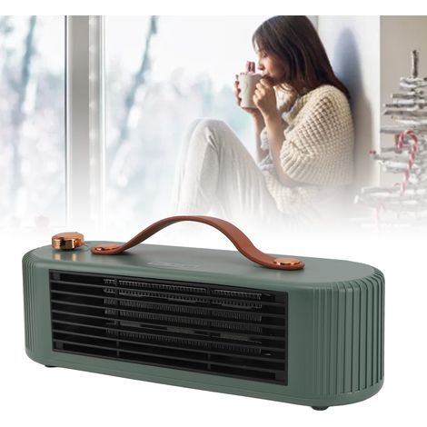 Radiador de sobremesa PTC de 800 W, ABS verde, 28,5 cm, con protección contra sobrecarga y 2 niveles de velocidad para oficina y hogar. (1/5)
