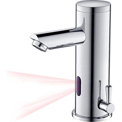 Mitigeur lavabo électronique infrarouge automatique en laiton chromé, robinet automatique salle de bains mélangeur eau chaude et froide