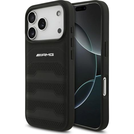 Custodia AMG in pelle con logo in rilievo per iPhone 17 Pro, nera. (1/5)