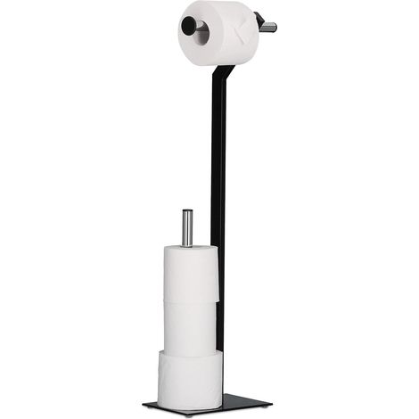Porte papier toilettes sur pied en métal chrome support rouleau WC HxlxP: 72 x 23 x 13,5 cm, noir/chrome (1/5)