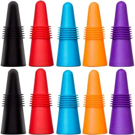 Lot de 10 bouchons réutilisables en silicone pour bouteilles de vin et autres boissons, couleur rouge.-AquaForge (1/5)