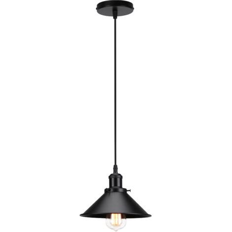 royaluxe- Lampes À Suspension Rétro Lustre Vintage 220MM E27 (Noir) Plafonnier Industriel Abat-Jour En Métal Pour Loft Restaurant Café Bar