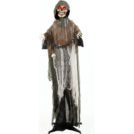 Animierter Sensenmann, 170 cm, lebensgroße Halloween-Animatronic mit beweglichen Händen/Kopf, leuchtenden Augen und Gruselsound