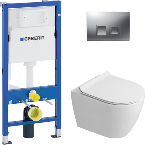 Duofix WC-Pack UP100 + Wand-WC ohne Spülrand Ceramia mit SoftClose-Sitz + mattchrom Betätigungsplatte (GEBCEPXWT05-IN)
