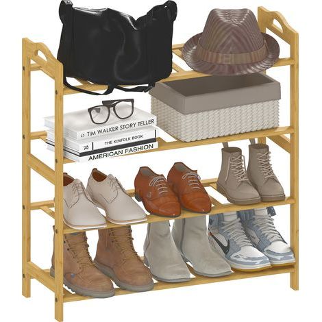 4-Tier Bamboo Shoe Rack, Shoe Holder, Capacity 12 Pairs, 67.5 x 24.7 x 72 cm, Natural Wood Effect (1/5)