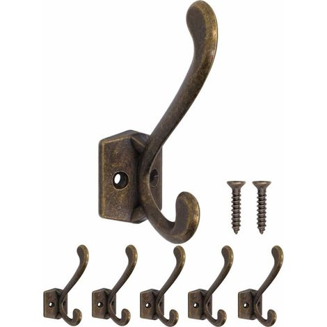 Ensemble de 5 crochets en fer massif, crochets porte-manteaux et porte-serviettes, style laiton antique et bronze, style rétro ferme.