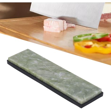 Pierre à aiguiser en jade vert naturel, 200x50x12mm, grain 10000, pierre à aiguiser professionnelle pour la cuisine avec base en caoutchouc. (1/5)