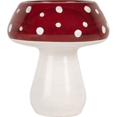 Photophore Bougeoir en Verre en Forme de Champignon Décoratif Rouge et Blanc Ø 7 x 7 cm - PANGIVO (1/3)