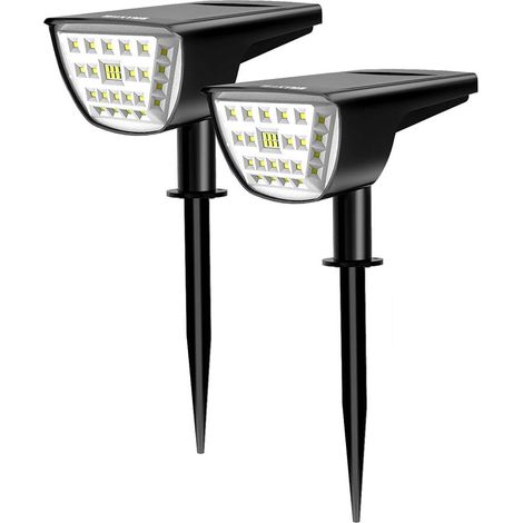 2er-Pack 32 LED-Solar-Flutlichter mit Bewegungsmelder – IP65 wasserdichte solarbetriebene Strahler für Weg, Hof, Garten, Auffahrt, Gehweg, Pool, Terrasse – Weiß (3000 K)