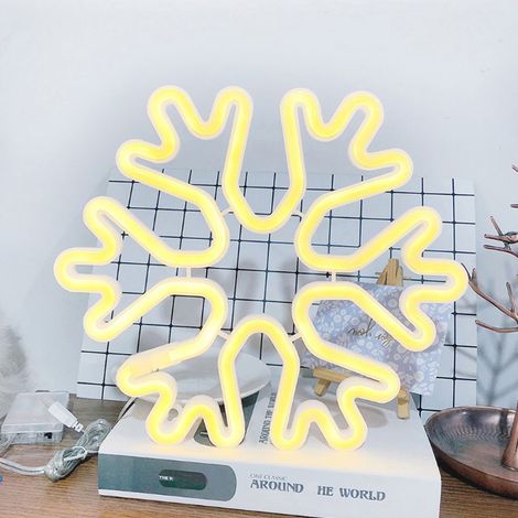 Veilleuse LED néon portable en forme de flocon de neige, en latex, avec boîtier à piles USB, lampe décorative pour festivals, intérieur et extérieur (1/5)