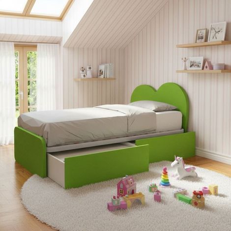 Letto singolo a cuore 80x190 con cassetti - Verde mela