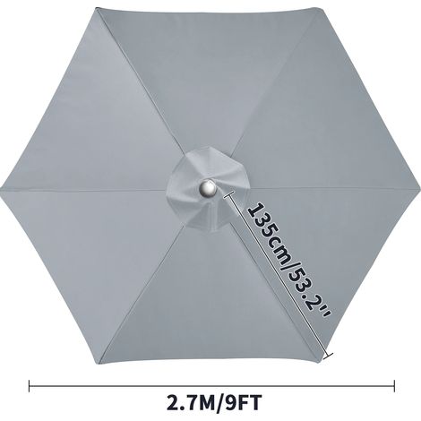 (Gris clair, 6 baleines, 2,7 m) Toile de rechange pour pare-soleil, imperméable, coupe-vent et résistante aux UV. (1/5)