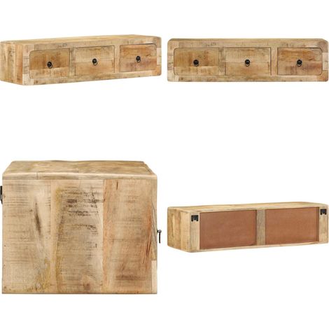 vidaXL Meuble TV mural 100x32x25 cm bois massif manguier brut (1/5)