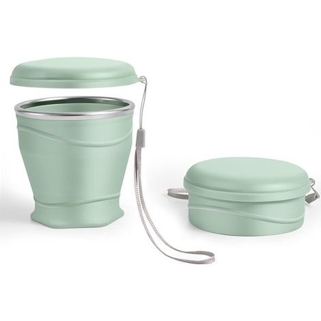 Faltbarer Silikon-Reisebecher mit staubdichtem Deckel, 260 ml, BPA-frei, tragbar, wiederverwendbar für Camping, Picknick, Reisen, Büro (hellgrün)