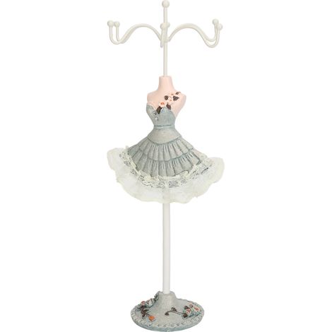 Présentoir à bijoux princesse en fer, vert pin, pour boucles d'oreilles et colliers. Modèle mannequin. (1/5)