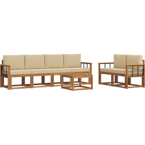 Ensemble de canapés d'extérieur 7 pcs Salon de jardin Naturel et Beige (1/5)