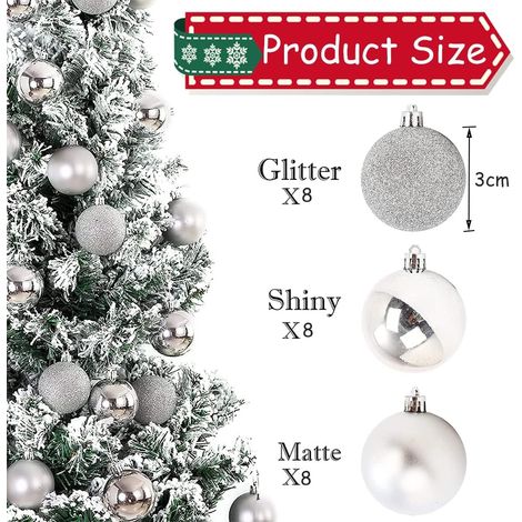 Boules de Noël 24 Pièces Boules De Sapin De Noël,Arbre De Noël Boules Plastique, Texture Givré Briller Diamant, pour Décoration d'arbre de Noël, Mariage, Décoration de fête (Argent) (1/5)