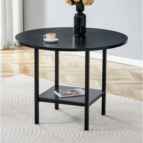 Runder Esstisch 100x100x77 cm Schwarz aus MDF und Metall mit Stauraumablage (1/5)