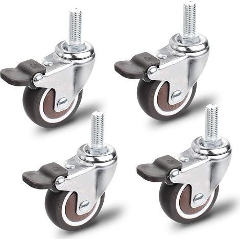 Set di 4 ruote piroettanti M10 x 25 mm con freno, portata 40 kg, diametro 50 mm, per mobili, scaffali e carrelli. (1/5)