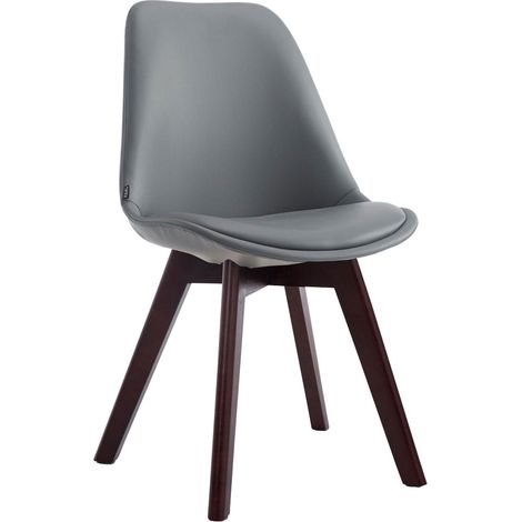 Sedia da sala da pranzo x1 stile scandinavo in PVC grigio supporto 4 gambe in legno color noce 100003749