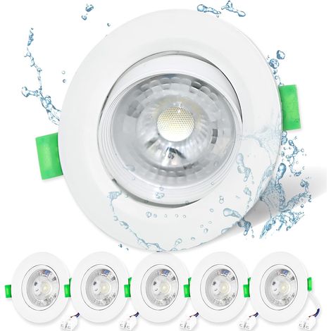 Lot de 6 LED Spot Encastrable Trou 90 mm (Φ72-80 mm), Inclinaison à 30° 5W/500lm Spots de Plafond Encastre Blanc froid 6000K IP44 AC220-240V Rond Blanc Pour salle de bain (1/5)