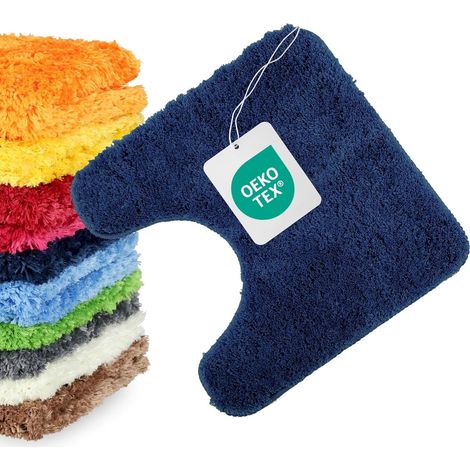 Tapis WC - 1 Pièce - Microfibre - Antidérapant et Absorbant - Pour Toilettes avec Chauffage au Sol - 45x45 cm Bleu Foncé