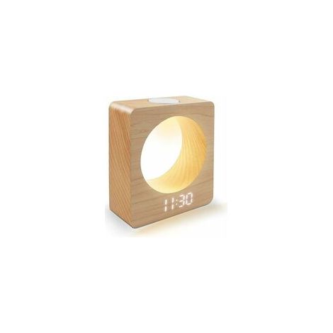 Sveglia digitale a LED in legno massello (faggio) con luce notturna, 3 allarmi e rilevamento della temperatura. (1/5)