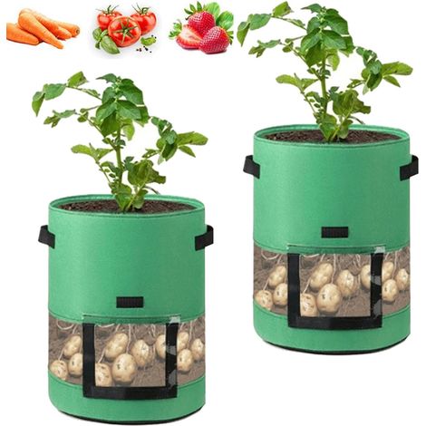 AUTRUCKER Sacs de plantation de pommes de terre visibles de 7 gallons, paquet de 2, conteneurs de plantation de pommes de terre avec poignées, verts. (1/5)