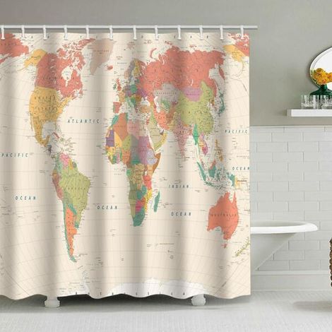 Filiyano-Rideau de douche vintage, carte du monde, histoire mondiale, papier à pois, pays et mer, style vintage, tissu, décoration de salle de bain (1/5)