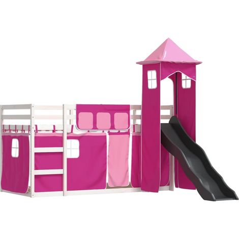 Letto a Castello con Scivolo e Tende Rosa 90x190 cm vidaXL (1/4)