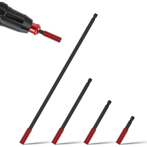 Lot de 4 porte-embouts magnétiques pour visseuse à percussion magnétique 50 mm, 100 mm, 152 mm et 305 mm pour perceuse à percussion hexagonale/porte-outils/adaptateur (1/5)