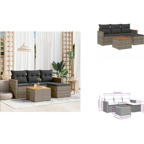 5-tlg. Garten-Sofagarnitur mit Kissen Grau Poly Rattan - Gartenmöbel - Gartensorte - Lounge Set - Outdoor Möbel - Rattan Sofa (1/3)