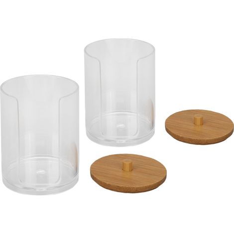 Pot à coton démaquillant empilable 2 pièces avec couvercle en bambou pour rangement salle de bain (1/5)