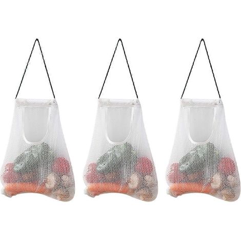 Sacs de rangement suspendus en filet écologiques, sacs à provisions réutilisables et respirants (1/4)