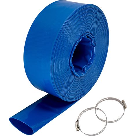 Mophorn Manguera de Descarga, 4" x 105', Manguera Plana de PVC Resistente con Abrazaderas, Manguera de Drenaje para Piscina, Spa, Transferencia de Agua, Resistente a la Intemperie, Azul