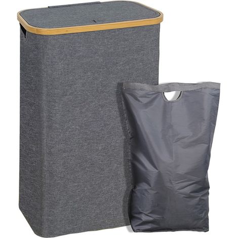 Panier de rangement, 48 litres, en bambou, gris foncé, pliable, avec couvercle et poignée.-AquaForge (1/5)