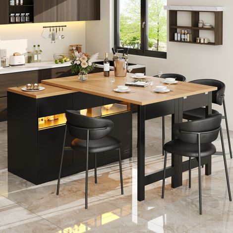 Bartisch estraibile 120-180x40x71.5 cm con LED APP, vani contenitore, MDF, nero naturale (1/5)