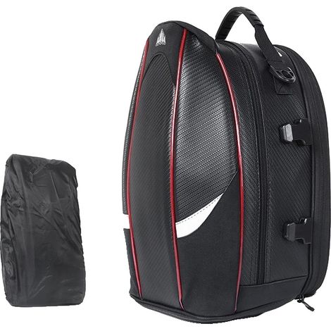 Borsa posteriore per moto, tessuto impermeabile, tracolla regolabile, rossa, 37 x 21 x 17 cm (1/2)