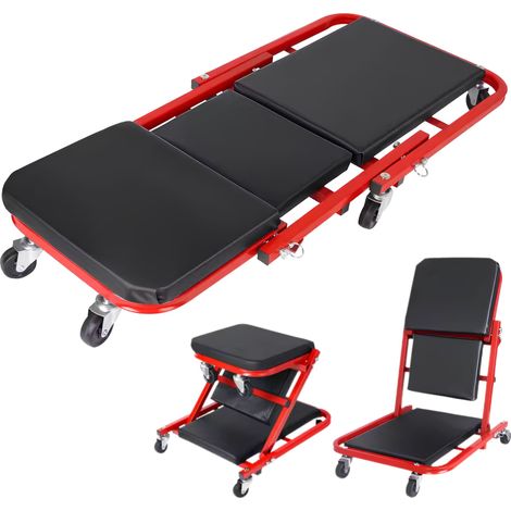 Carrello Sotto Auto 2 in 1 Sgabello da Officina Pieghevole Lettino 90cm 150kg (1/5)