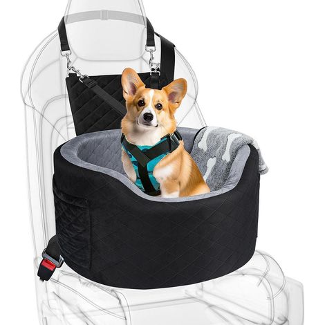 Hundeautositz für kleine Hunde, Memory Foam, wasserdicht, mit Decke, Schwarz (1/5)