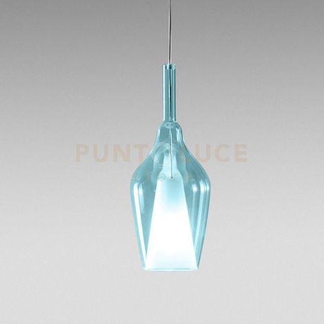 OFELIA S/12 - VETRO BLU-TRASPARENTE E PORTALAMPADA BIANCO 1 LUCE ATTACCO G9 CAVO TRASPARENTE SENZA BASE DI ATTACCO D.18,5CM H.47,5M
