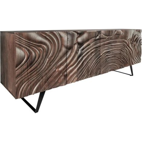 Buffet GAÏA 177 cm in legno massiccio di mango scuro – 4 porte – Frontali scolpiti – Marrone e nero (1/5)